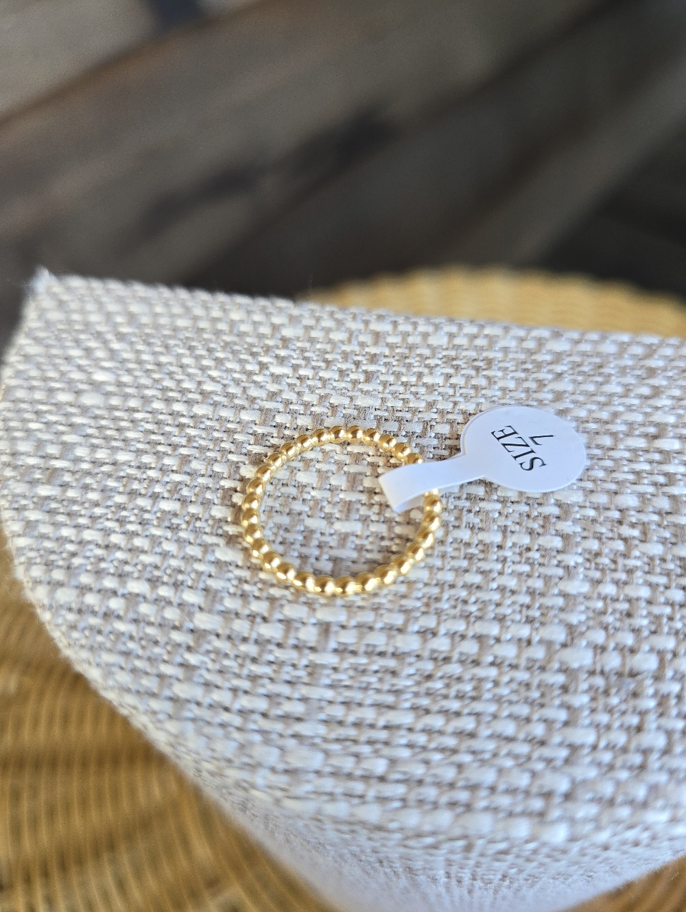 NWT 18K PVD Yellow Gold Beaded Band Stackable Ring - Size 7